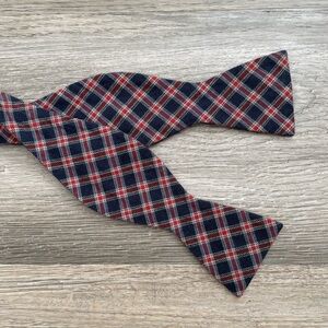 Croft & Barrow Red Blue Plaid Self-Tie Bow Tie Cotton Adjustable